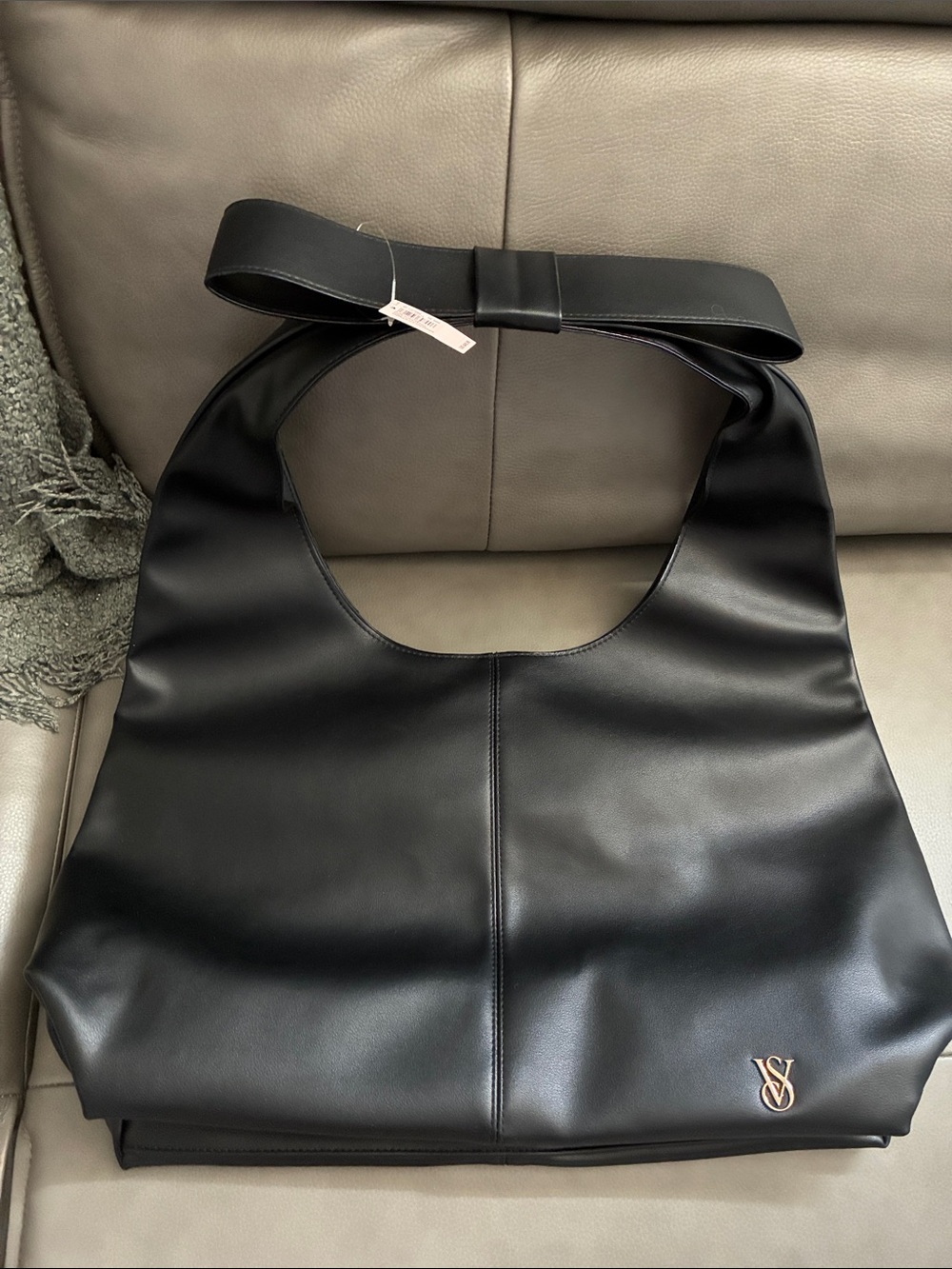 VS Black Shoulder Tote Bag with Bow Strap